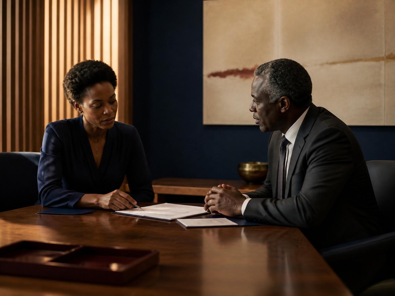 African founder and Crimson Oak advisor reviewing a term sheet